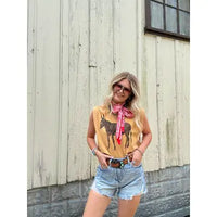 Women's Vintage Donkey Graphic Muscle Tee in Yellow