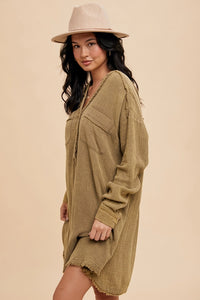 Women's Cotton Muslin Shirt Dress in Olive Green