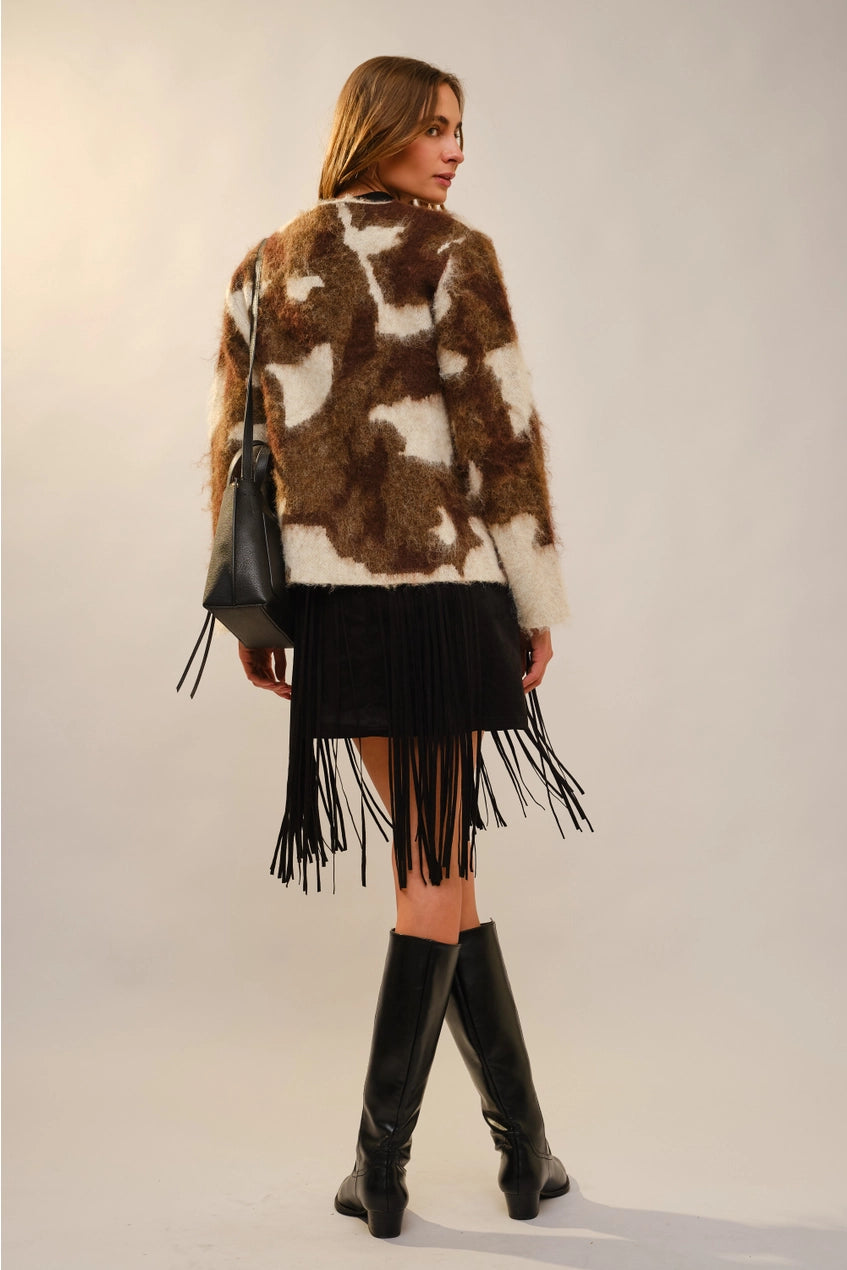 Women's Brushed Cow Print Cardigan