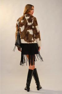 Women's Brushed Cow Print Cardigan