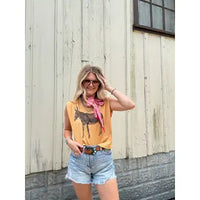 Women's Vintage Donkey Graphic Muscle Tee in Yellow