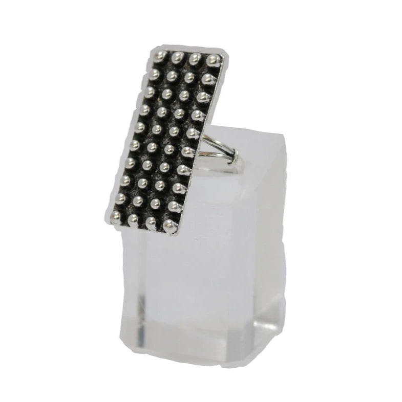 West & Co. Adjustable Burnished Silver Rectangular Dotted Ring