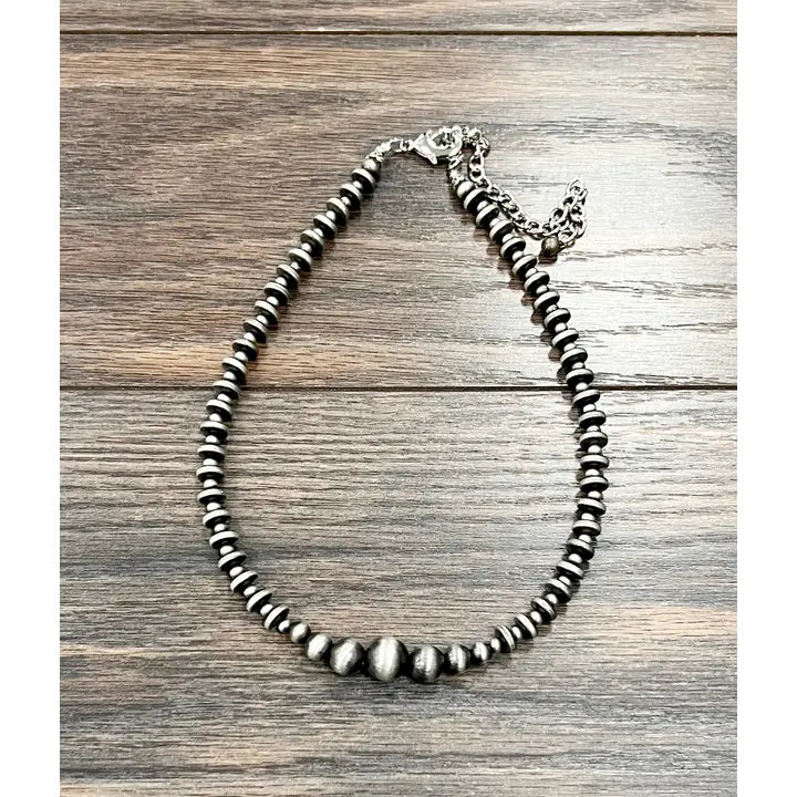 15" Silver Rondelle Navajo Inspired Bead Necklace