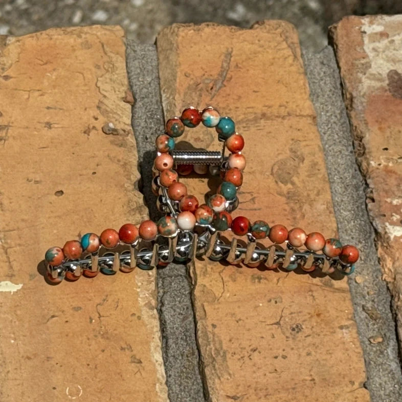 Studded Turquoise & Spiny Oyster Inspired Western Claw Clip