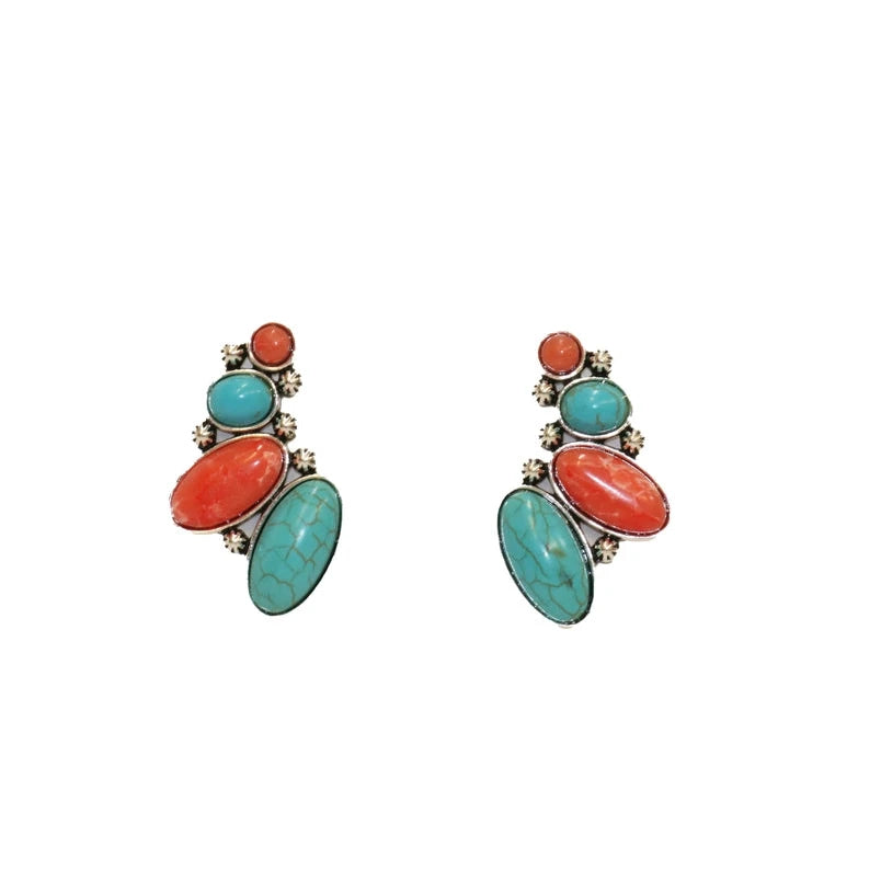 West & Co. Turquoise & Coral Descending Silver Drop Earrings