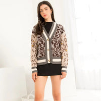 Women's Color-blocked Leopard Print Cardigan