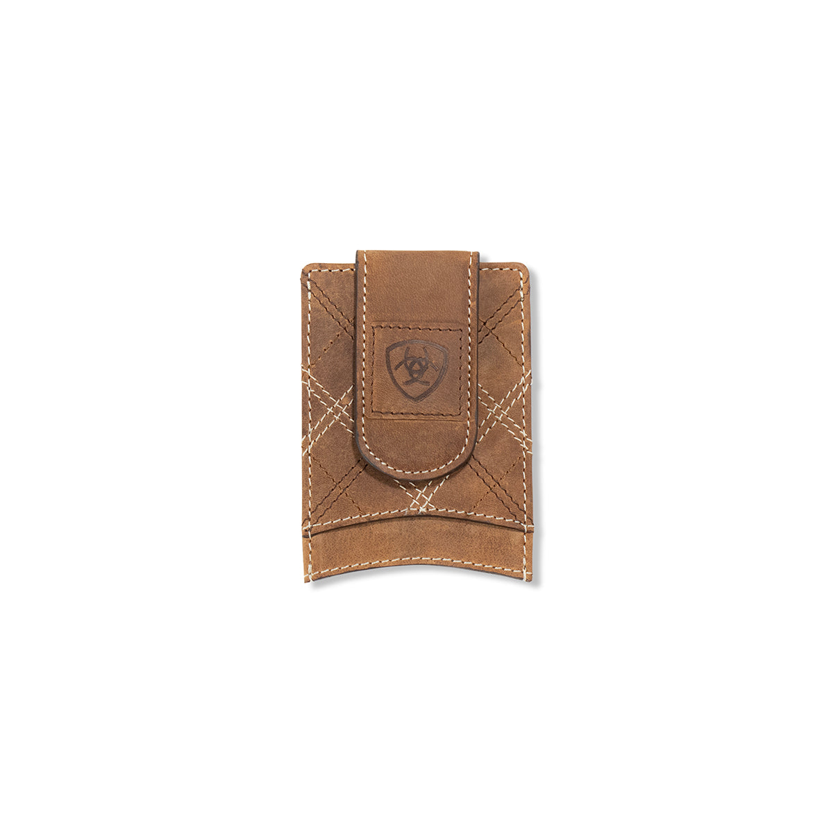 Ariat Men's Cross Stitch Patch Brown Money Clip Card Case