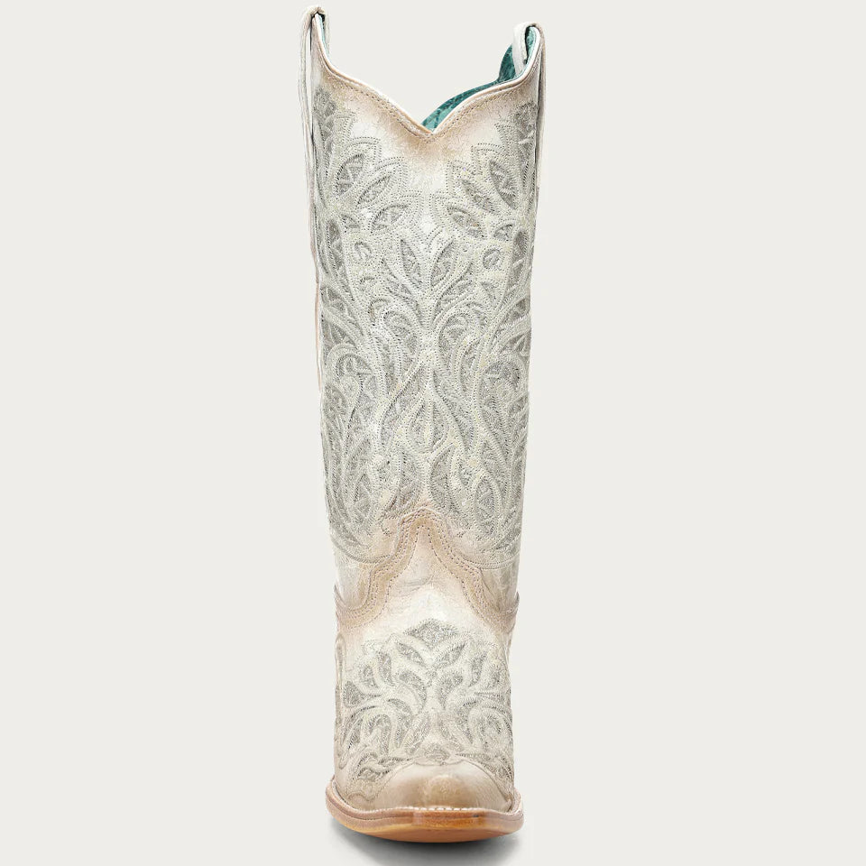 Corral Women's White Glitter Inlay and Embroidery Snip Toe Boot
