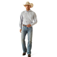 Ariat Men's Wrinkle Free L/S Classic Fit Alan Western Button Down Shirt in Blue Checkered Plaid