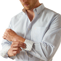 Ariat Men's Wrinkle Free L/S Classic Fit Alan Western Button Down Shirt in Blue Checkered Plaid