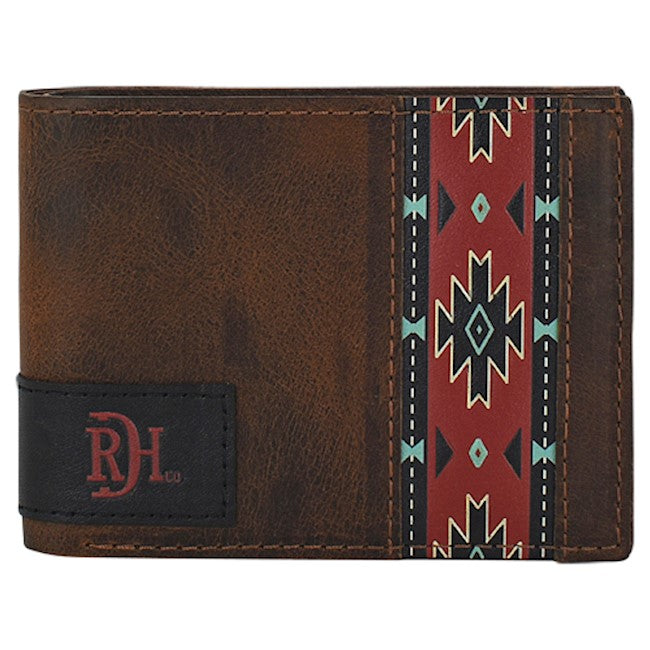 Red Dirt Hat Co. Red Southwestern Oiled Antique Brown Leather Bifold Wallet