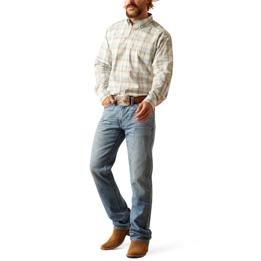Ariat Men's Pro Series Georgie L/S Classic Fit Western Button Down Shirt in Light Turquoise Plaid