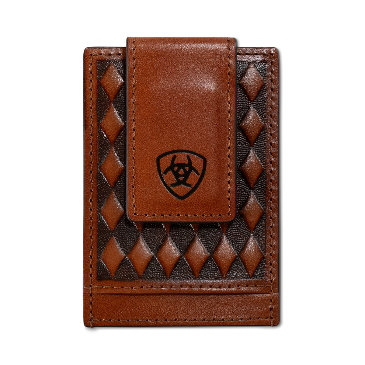 Ariat Men's Diamond Embossed Brown Card Case Money Clip Wallet