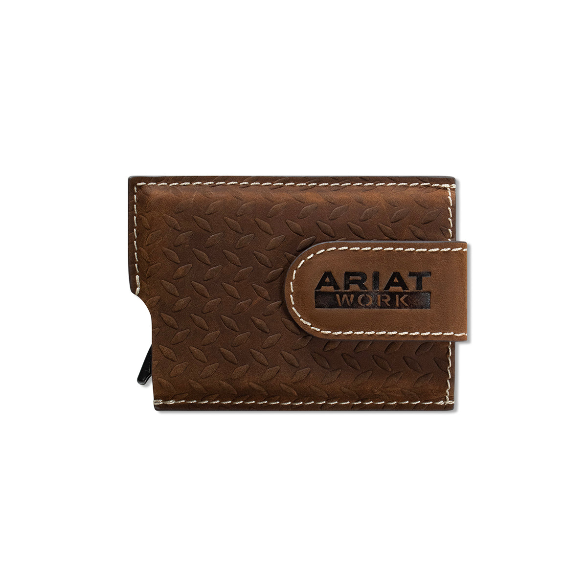 Ariat Men's Work Utility Style Diamond Plate Embossed Magnetic Clip Wallet in Brown