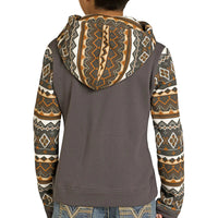 Rock & Roll Denim Boy's Color Block Hoodie in Charcoal