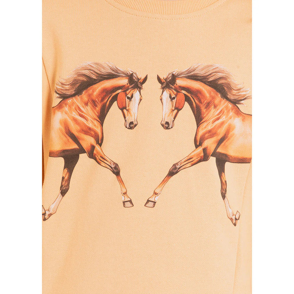Rock & Roll Denim Girl's Horse Graphic Crewneck Sweatshirt in Tan