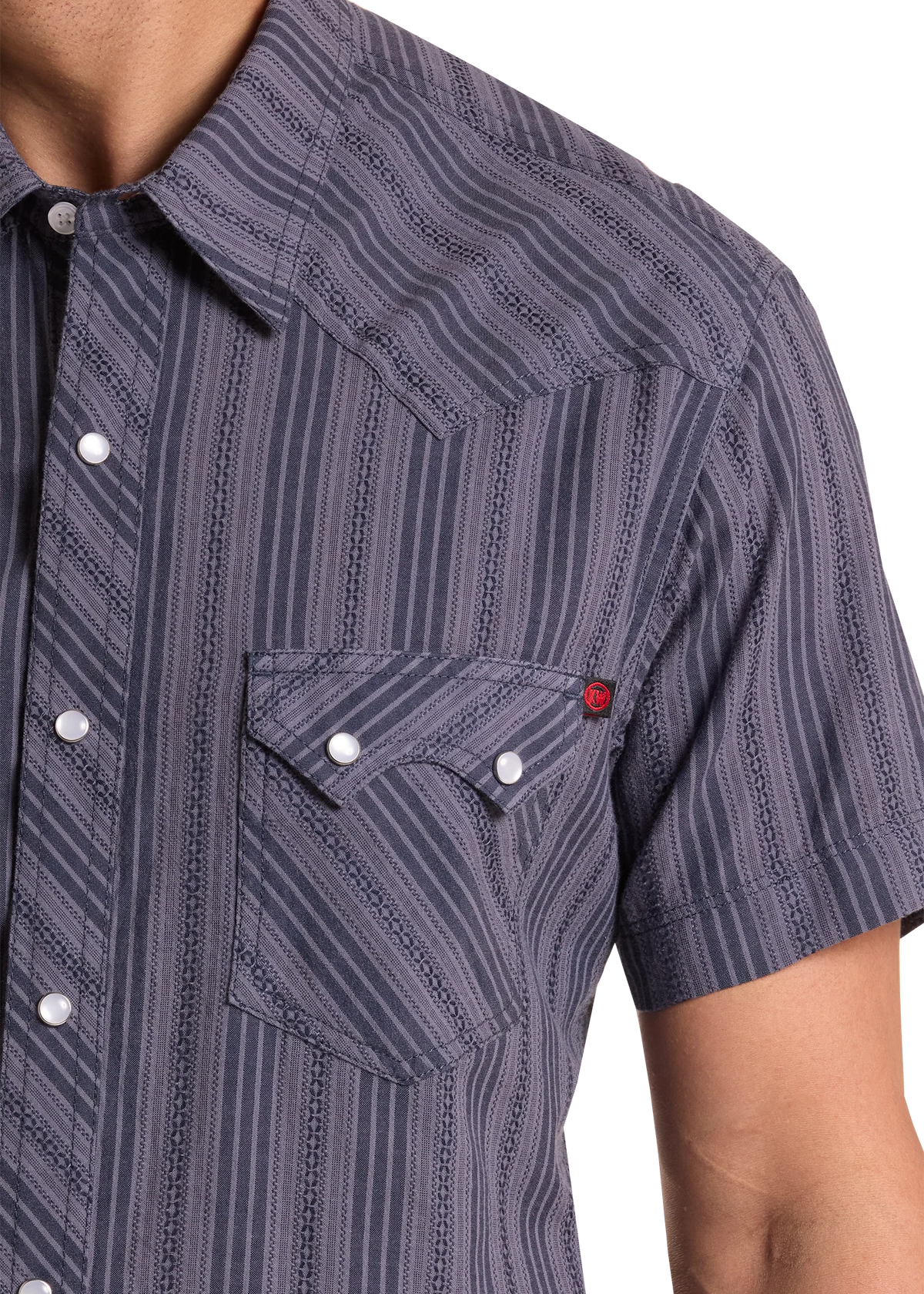 Rock & Roll Denim Men's S/S Koe Wetzel Dobby Striped Snap Shirt in Indigo
