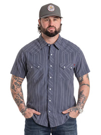 Rock & Roll Denim Men's S/S Koe Wetzel Dobby Striped Snap Shirt in Indigo