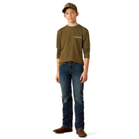 Ariat Boy's L/S Boarded LOTF Hex Graphic Logo T-Shirt in Military Heather