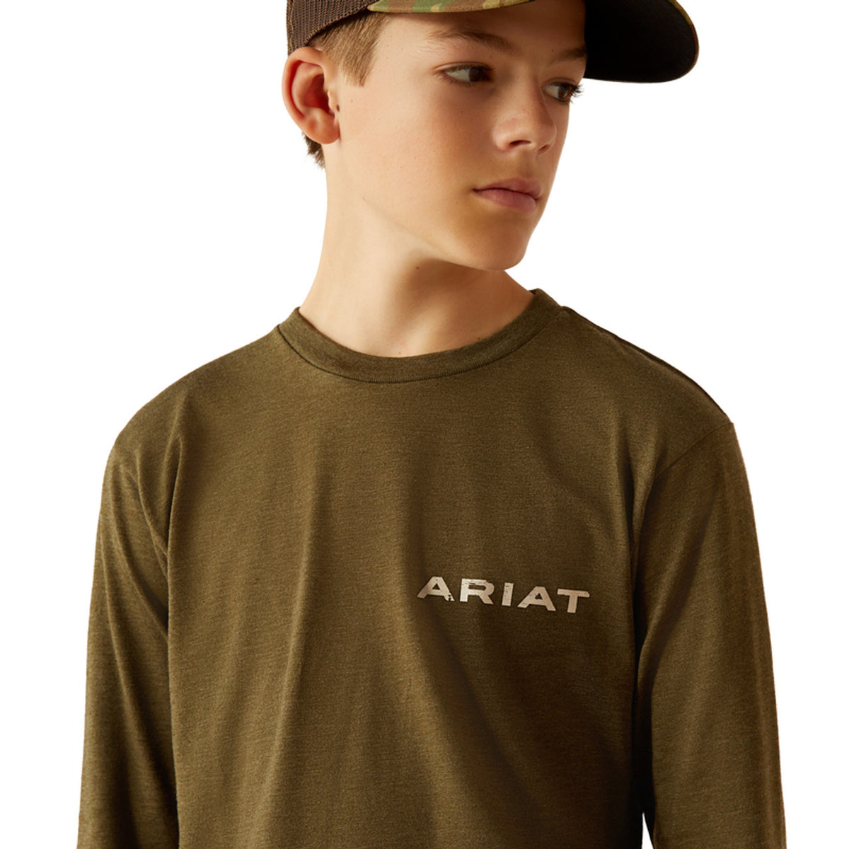 Ariat Boy's L/S Boarded LOTF Hex Graphic Logo T-Shirt in Military Heather