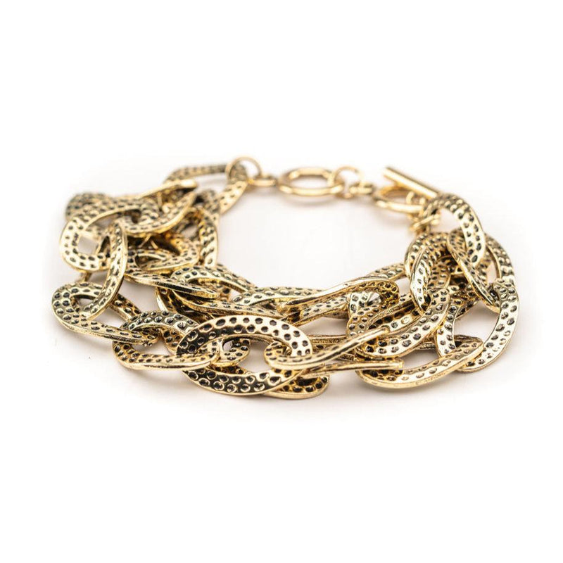 West & Co. Hammered Gold 3-Strand Large Chain Bracelet