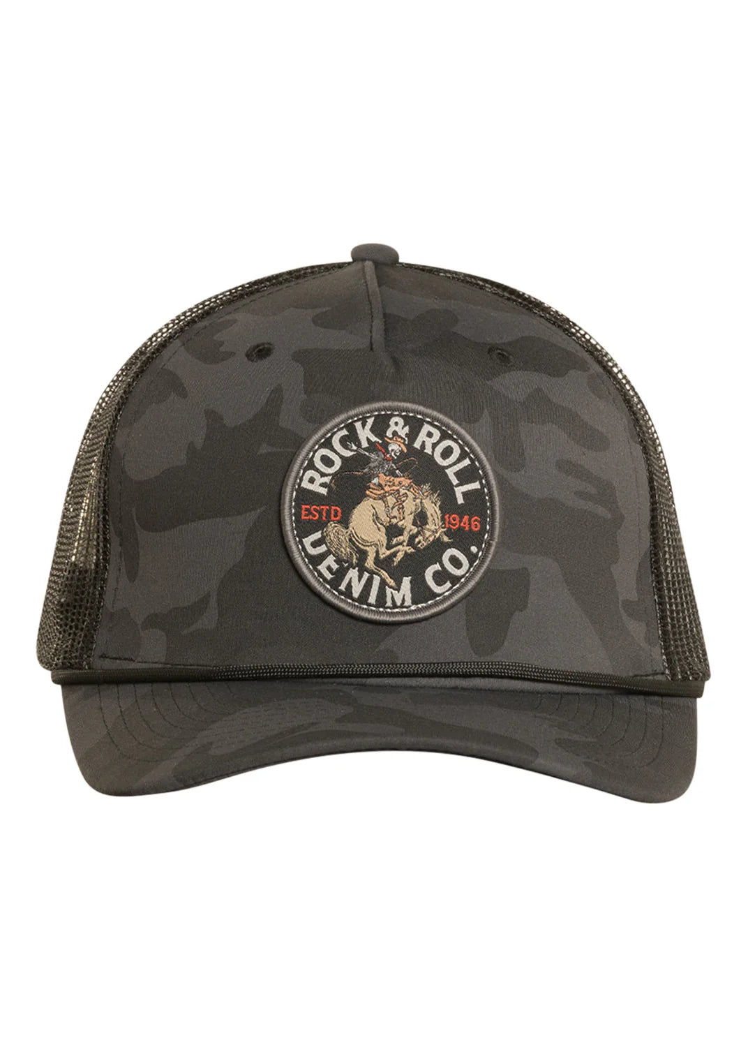 Rock & Roll Denim Black Camo Patch Cap in Charcoal