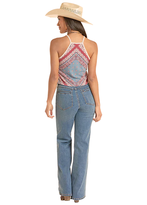 Women's Rock & Roll Denim Bandana Print Tank in Light Navy