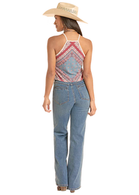 Women's Rock & Roll Denim Bandana Print Tank in Light Navy