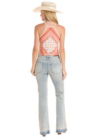 Women's Rock & Roll Denim Bandana Print Tank in Burnt Orange
