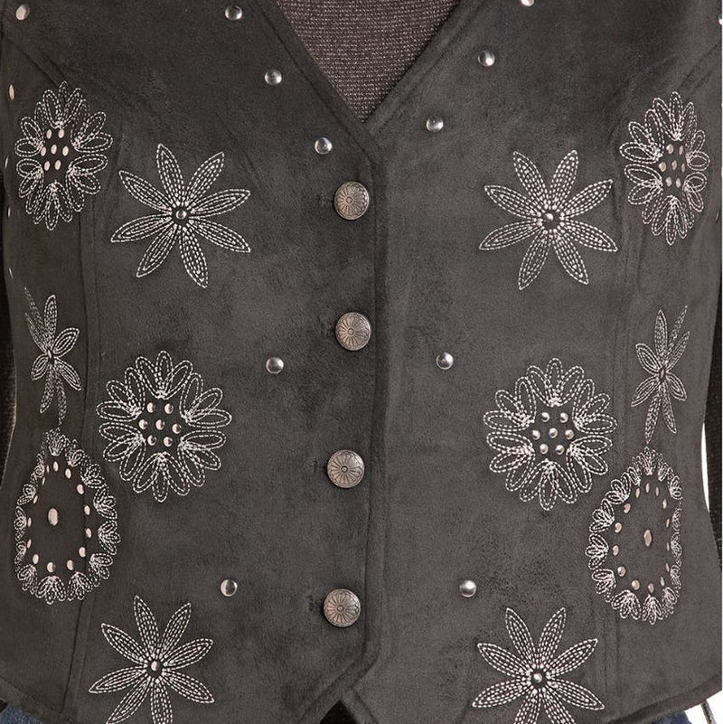 Women's Rock & Roll Denim Studded Suede Vest in Black