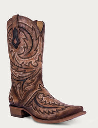 Corral Men's Brown and Black Embroidered Inlay Snip Toe Western Boot