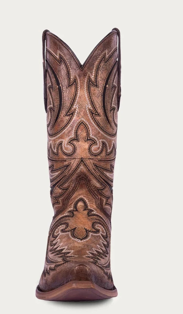 Corral Men's Brown and Black Embroidered Inlay Snip Toe Western Boot