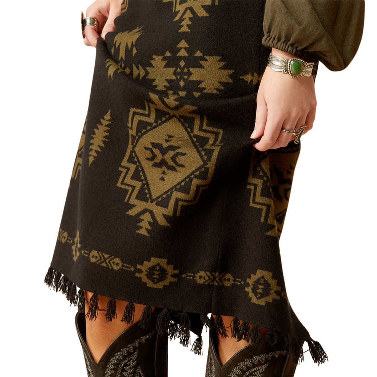 Ariat Women's Caldera Sweater Skirt in Black & Relic Aztec