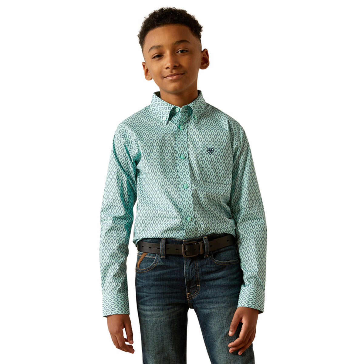 Ariat Boy's Canyon L/S Classic Fit Western Button Down Shirt in Mint
