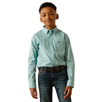 Ariat Boy's Canyon L/S Classic Fit Western Button Down Shirt in Mint