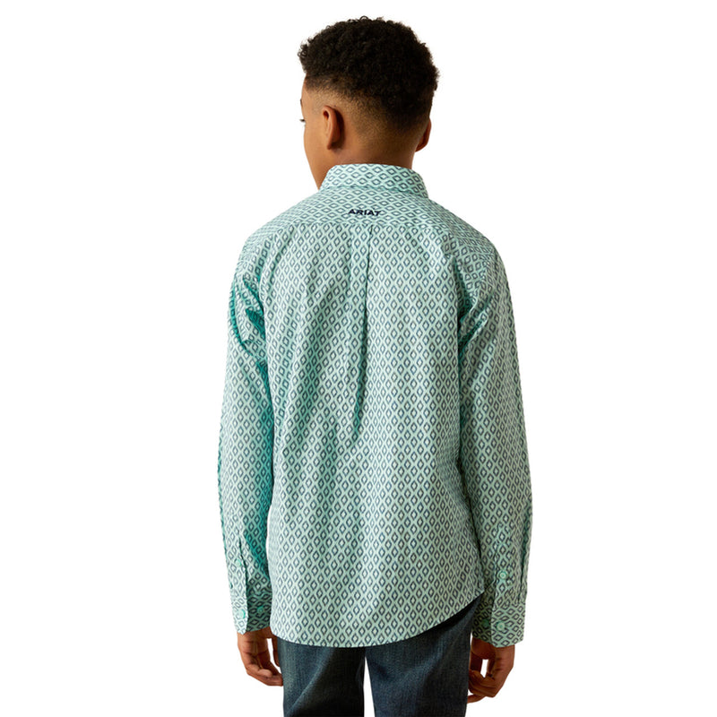 Ariat Boy's Canyon L/S Classic Fit Western Button Down Shirt in Mint
