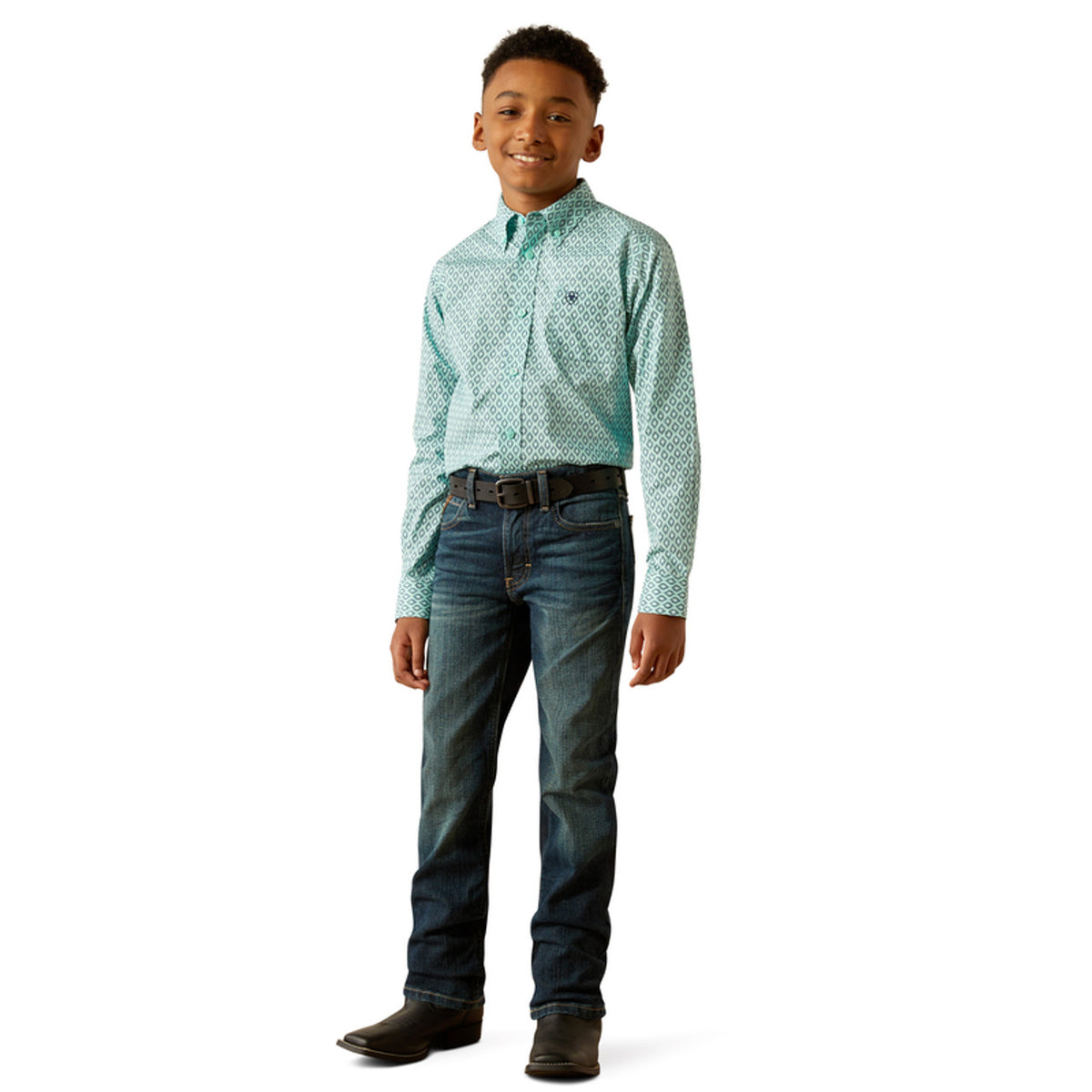 Ariat Boy's Canyon L/S Classic Fit Western Button Down Shirt in Mint