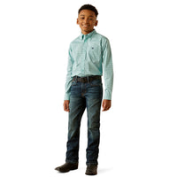 Ariat Boy's Canyon L/S Classic Fit Western Button Down Shirt in Mint