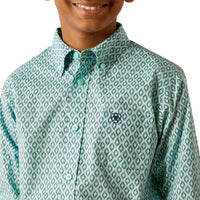 Ariat Boy's Canyon L/S Classic Fit Western Button Down Shirt in Mint