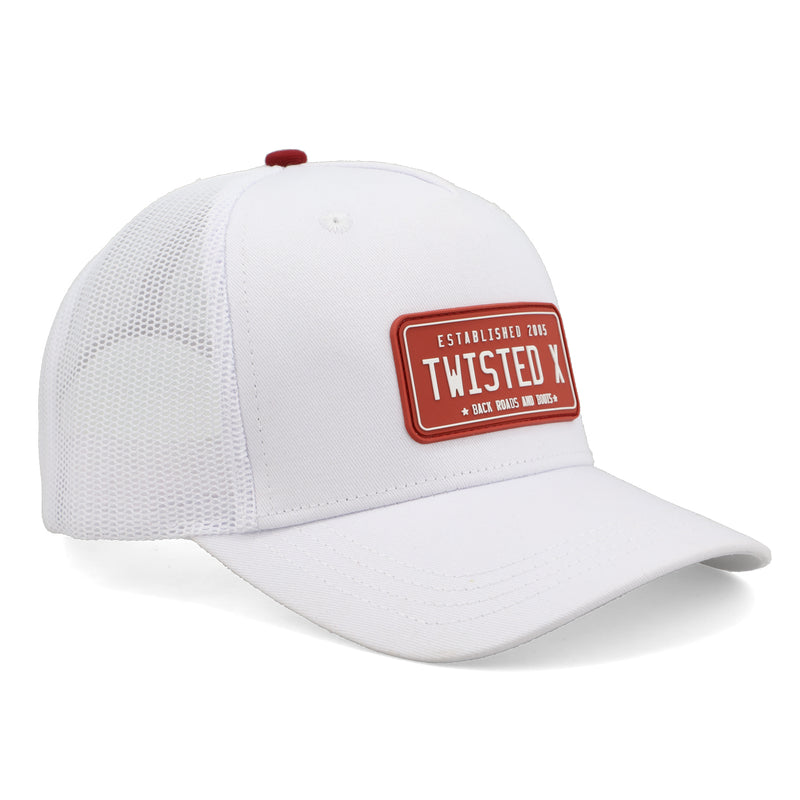 Twisted X License Plate Trucker Cap in White & Red