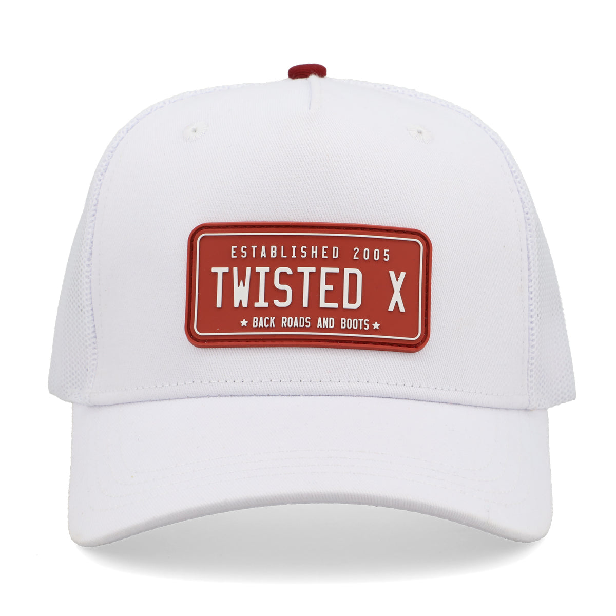 Twisted X License Plate Trucker Cap in White & Red