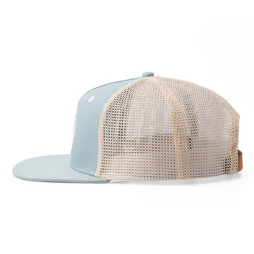 BEX Bolt Flat Bill Trucker Hat in Sky/Tan