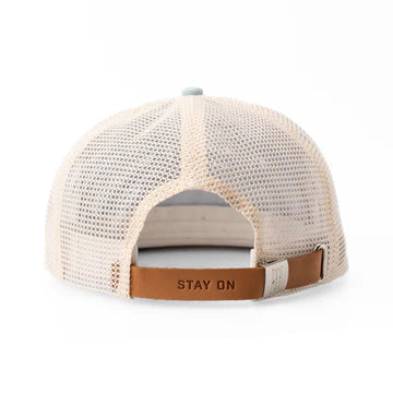 BEX Bolt Flat Bill Trucker Hat in Sky/Tan