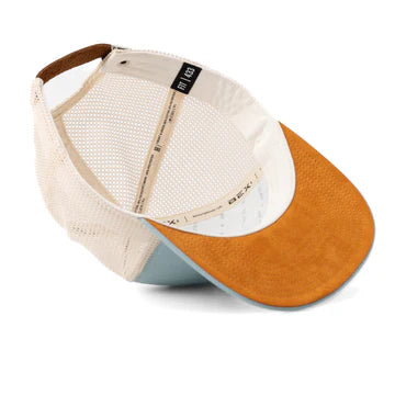 BEX Bolt Flat Bill Trucker Hat in Sky/Tan