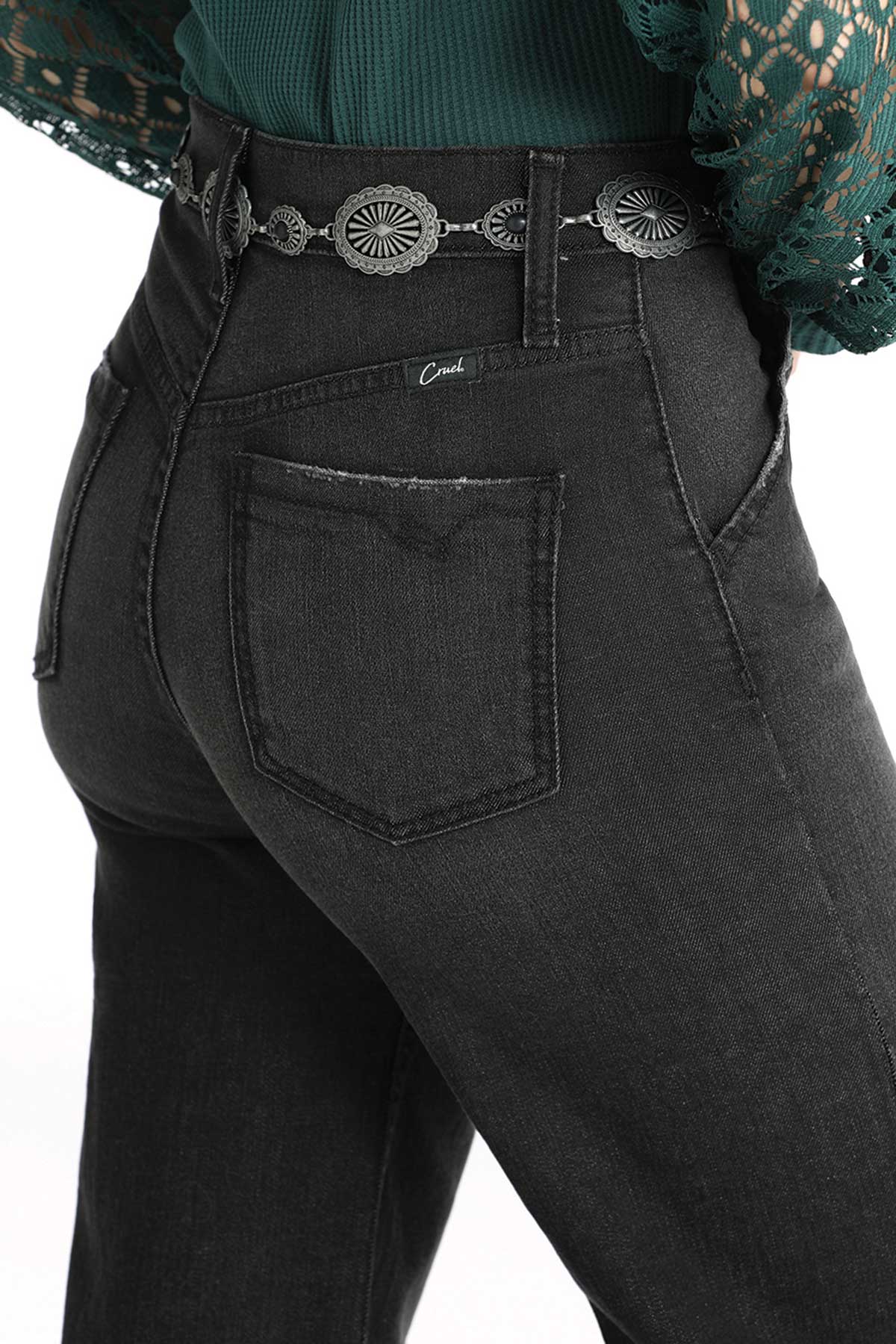 Cruel Women's Skylar Sky-High Rise Wide Leg Destructed Jean in Black