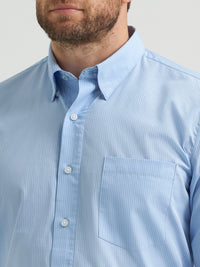 Wrangler Men's L/S Cody Johnson Button Down Shirt in Blue Stripe (Available in Tall Sizes)