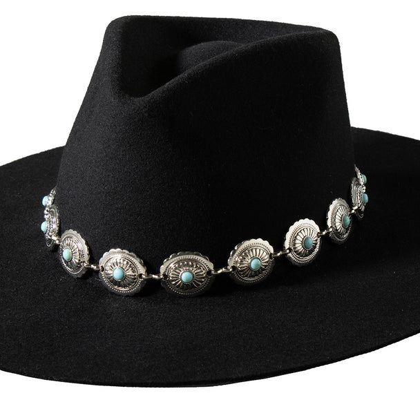 3D Belt Co. Silver Turquoise Stone Concho Chain Hat Band