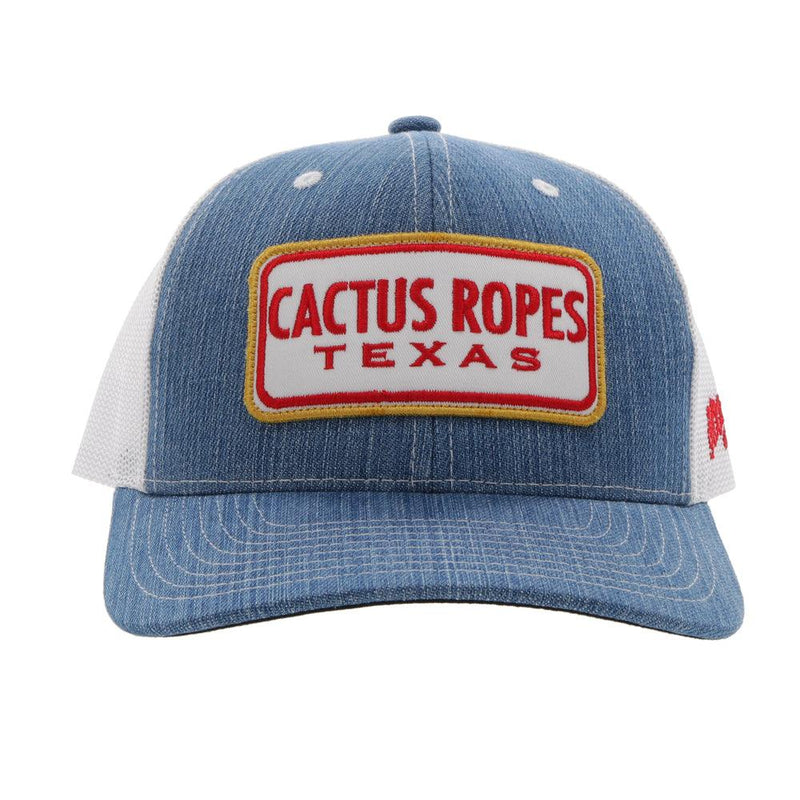 Hooey "Cactus Ropes Texas" Ball Cap-Denim/white with Gold Stitch
