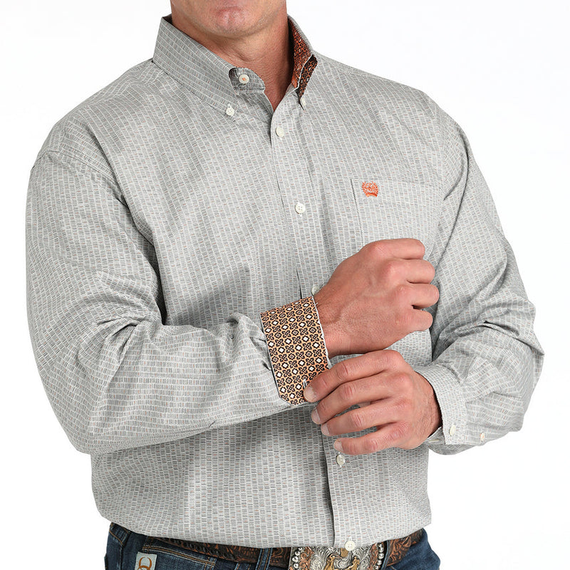 Cinch Men's L/S Classic Fit Geometric Print Button Down Shirt in Cream