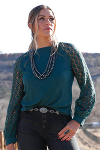 Cruel Women's L/S Waffle Knit Blouse in Forest Green